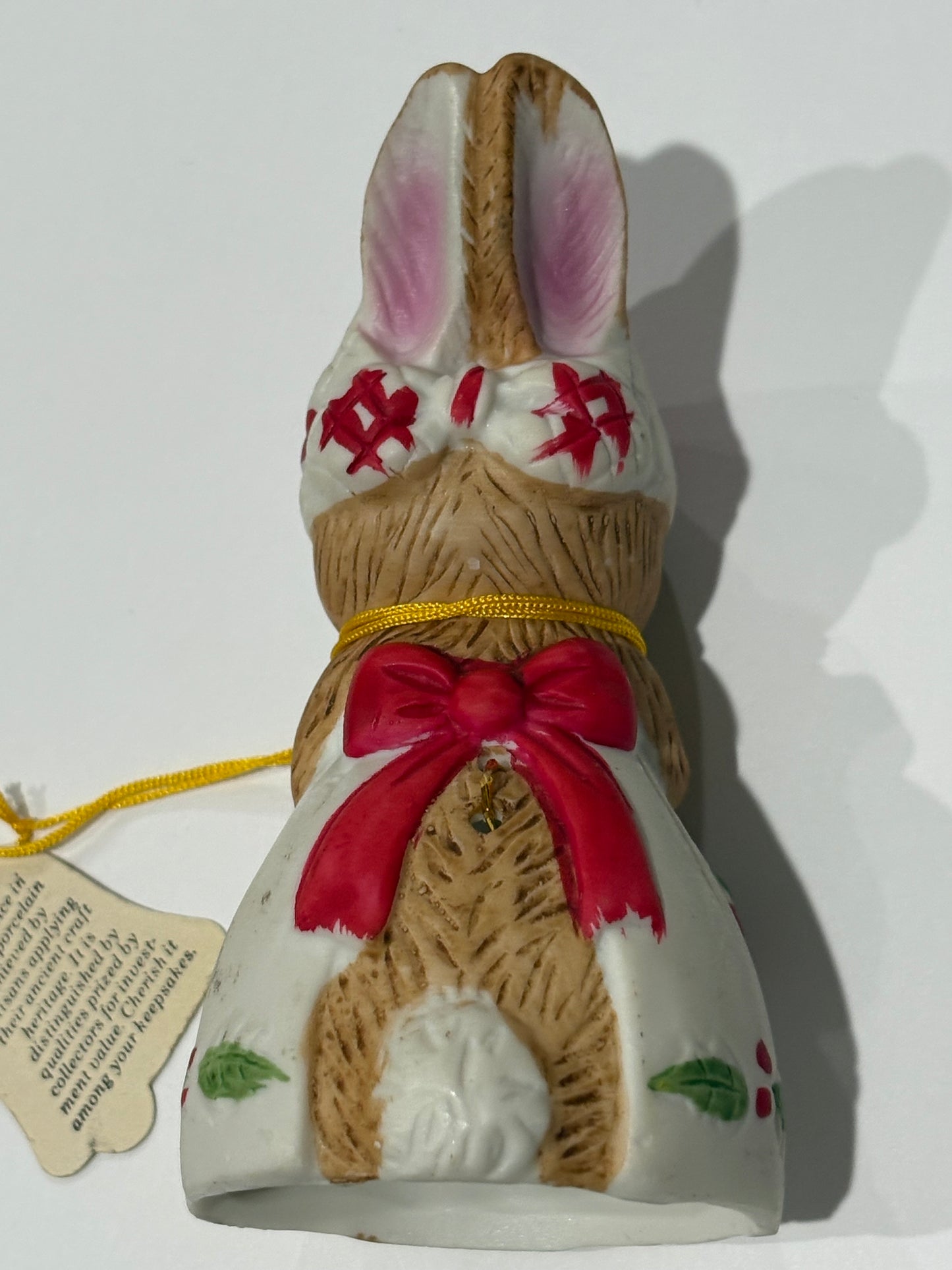 Jasco Vintage Critter Bells Porcelain Bisque 1980 Sweeping Bunny Christmas