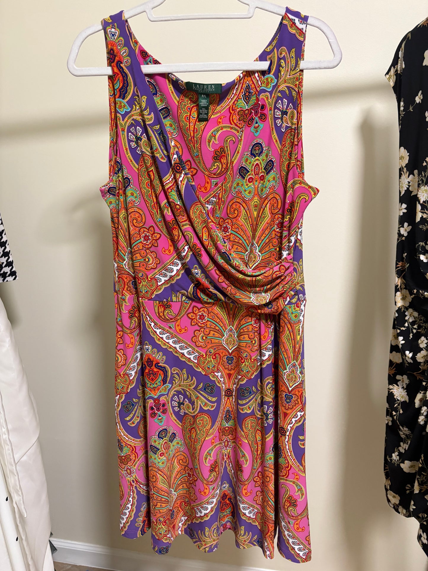 Women's Lauren Ralph Lauren Petites Faux Wrap Dress, Sleeveless, Paisley - Size Petite Large PL