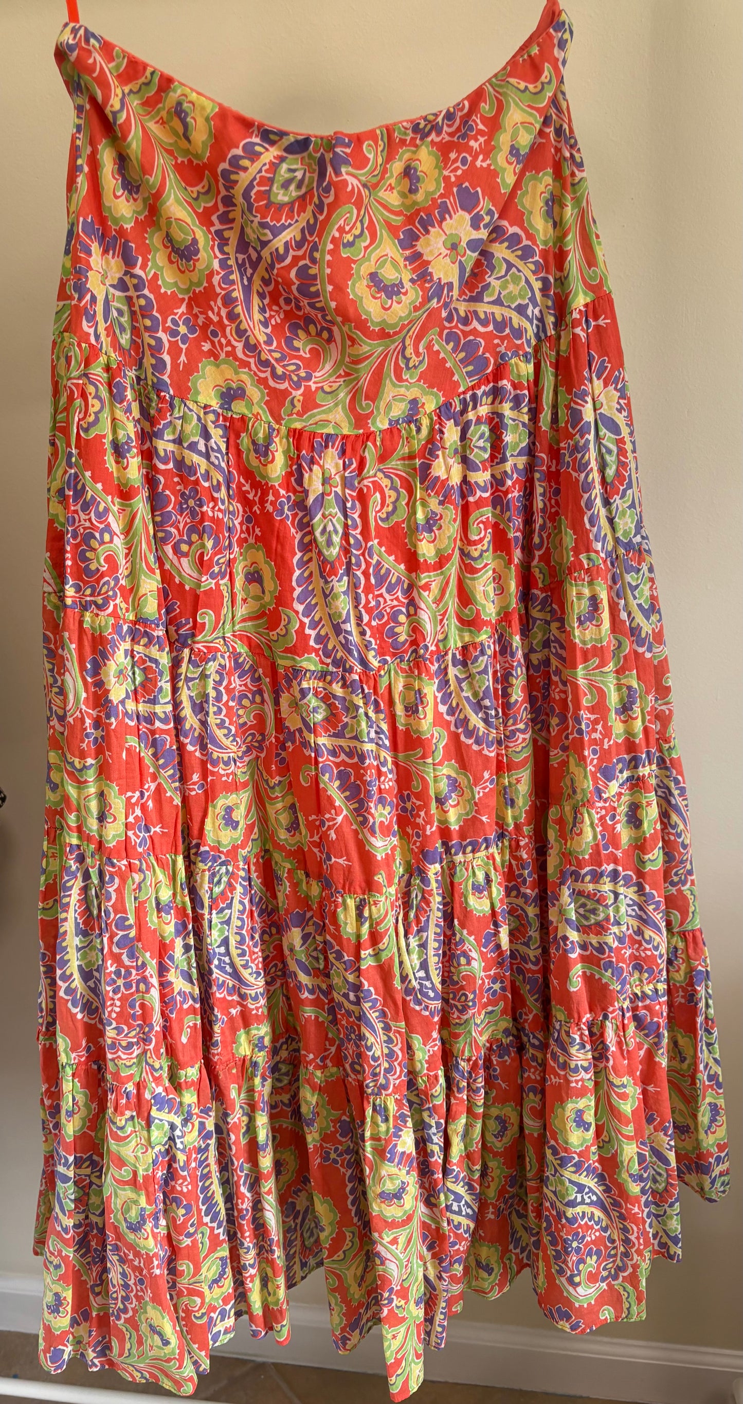 Women's Lauren Ralph Lauren Long Peasant Skirt Orange Paisley - Size Small