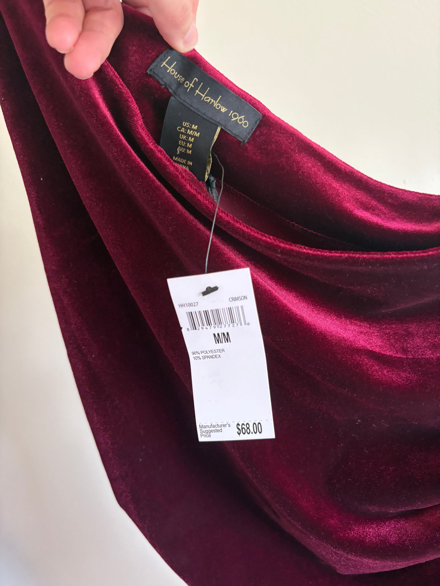 Women's sheath dress -HOUSE OF HARLOW 1960 - one shoulder cranberry velvet - size Medium