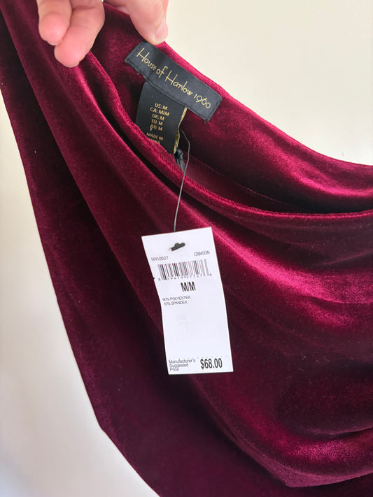 Women's sheath dress -HOUSE OF HARLOW 1960 - one shoulder cranberry velvet - size Medium