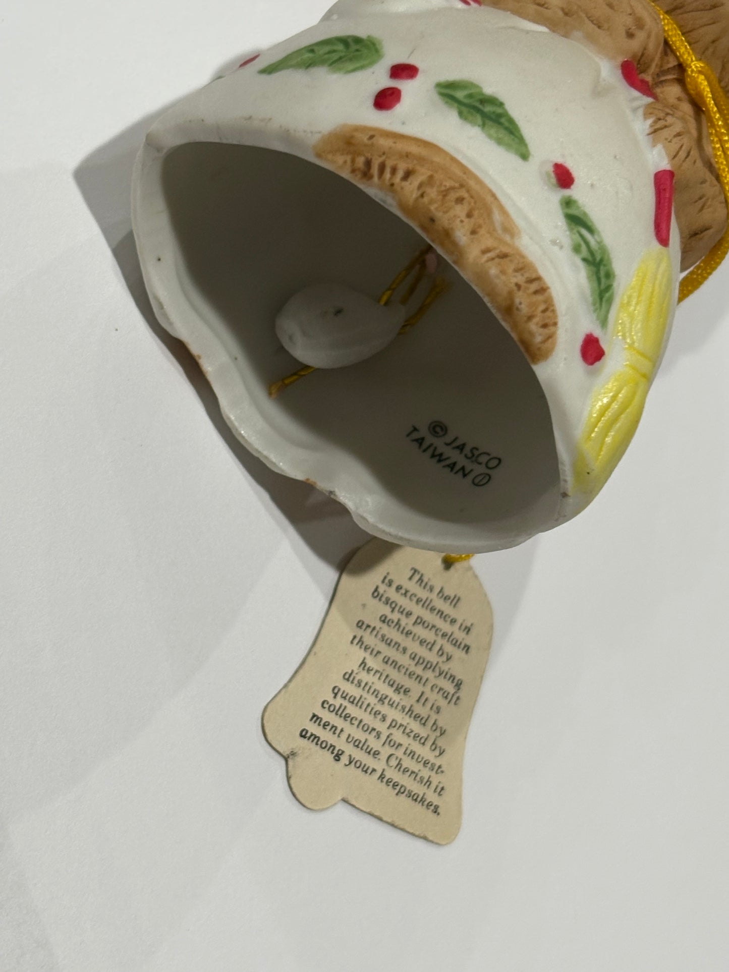 Jasco Vintage Critter Bells Porcelain Bisque 1980 Sweeping Bunny Christmas