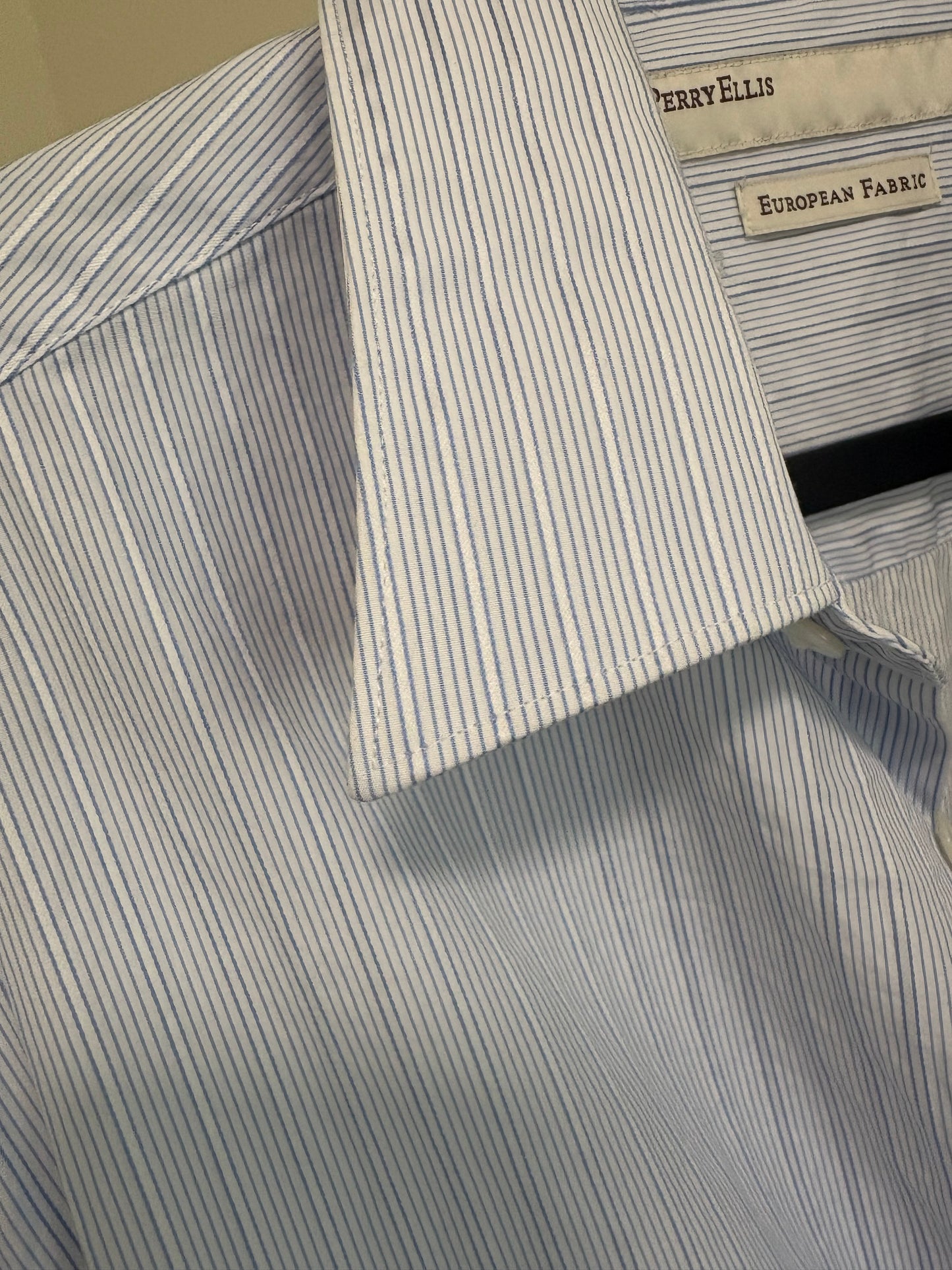 Women's Perry Ellis Button Down Long Sleeve Shirt, Blue Pinstripe - Size L
