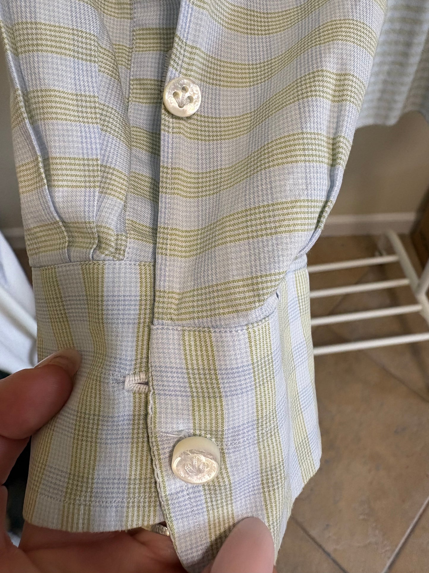 T - Men's Borrelli Napoli Long Sleeve, Button Down, Dress Shirt, Blue Green - Size XL