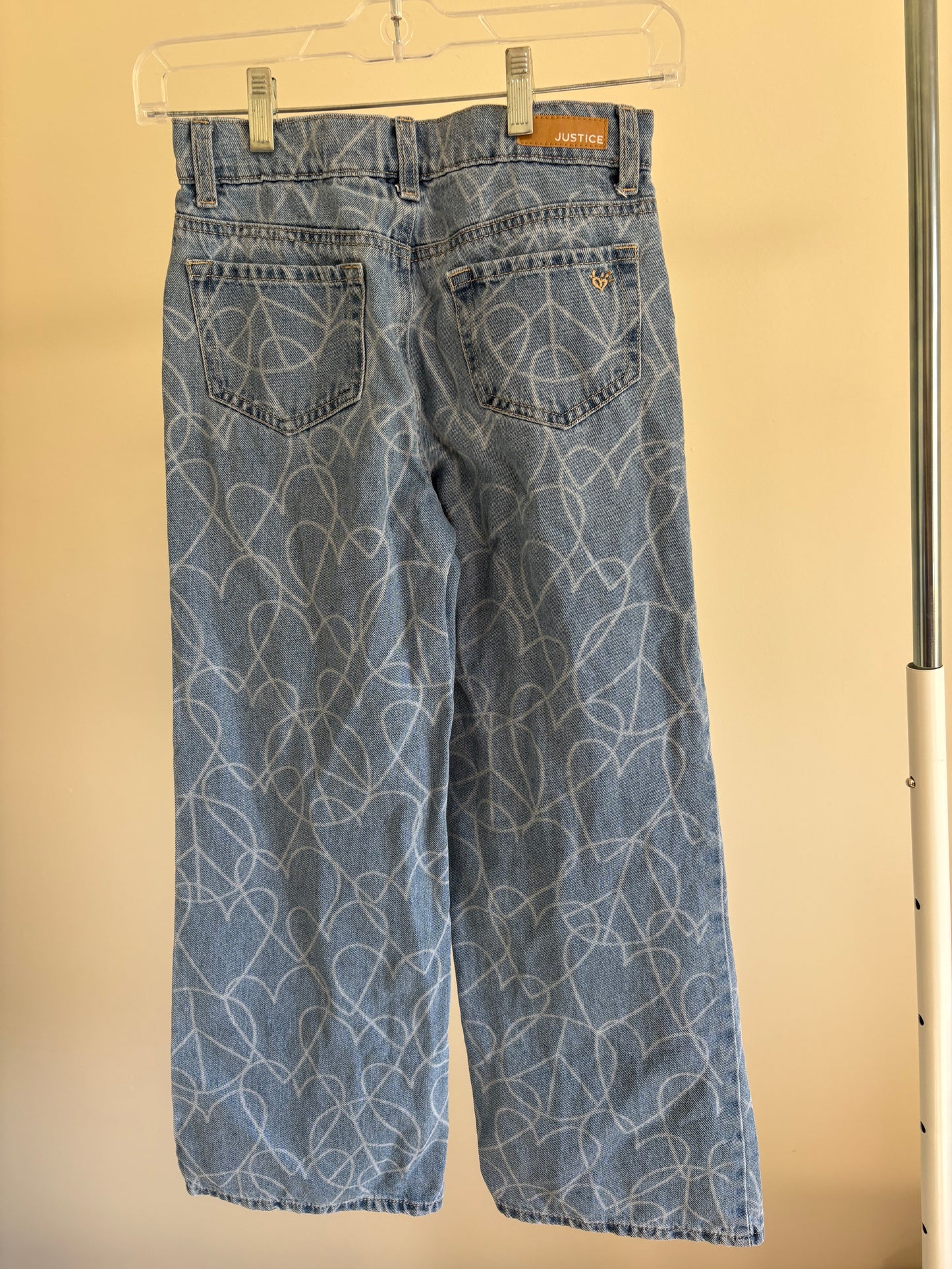 Girl's Justice Heart Peace Print Groovy Love Wide Legged Jean - Size 10