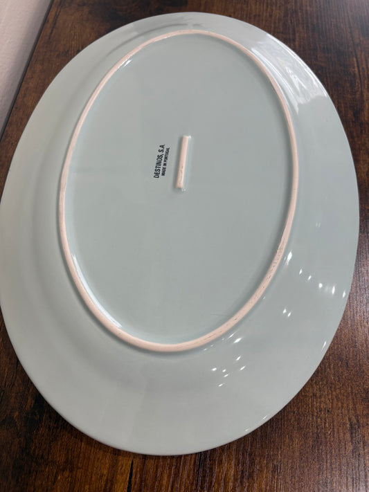 Destinos Large Oval Platter, Light Aqua Blue - Made in Portugal