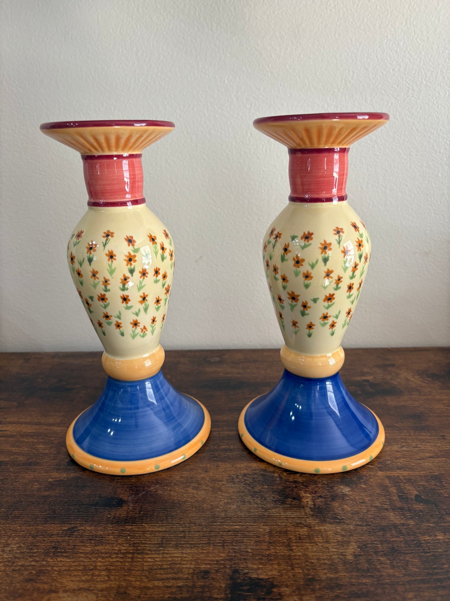 Pfaltzgraff Candle Holders, Pistoulet Sunflower, Set Of 2, 4.5" x 9"