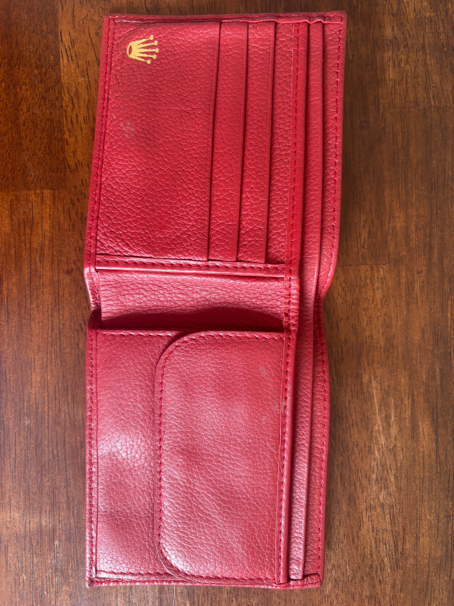 Rolex Bi-Fold Wallet Card Holder -Authentic - Red Genuine Leather