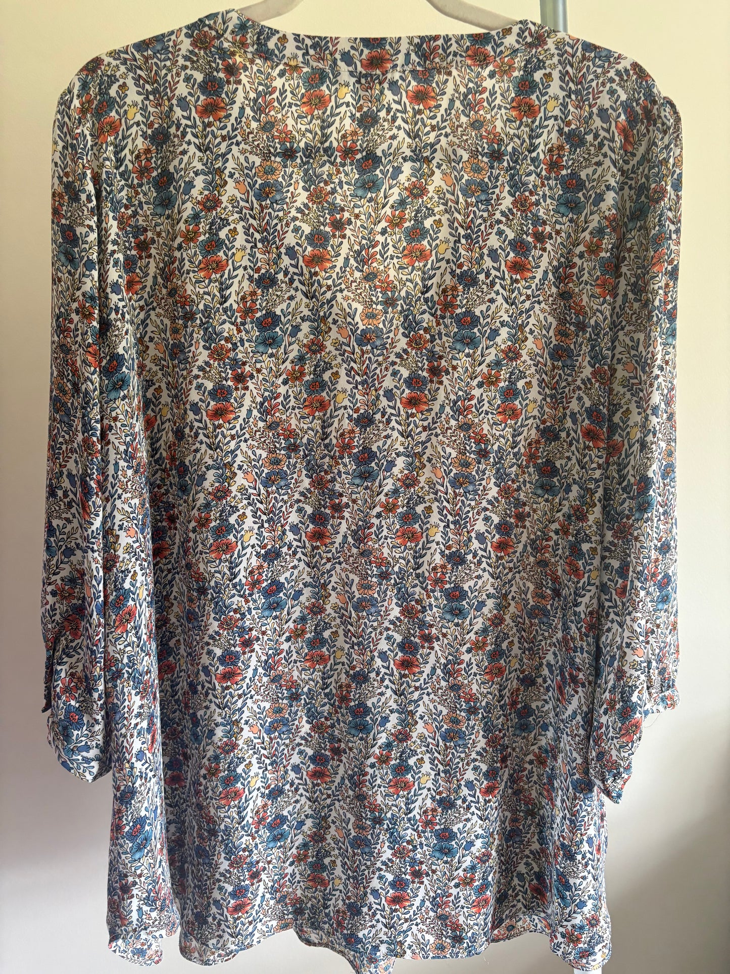 Women's Rose + Olive Boho Peasant Tunic, Floral, 3/4 Sleeve - Size 2X