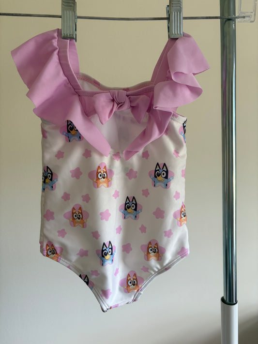 Baby girl Swimsuit - Disney Bluey - White with pink bow and characters - 12 Months