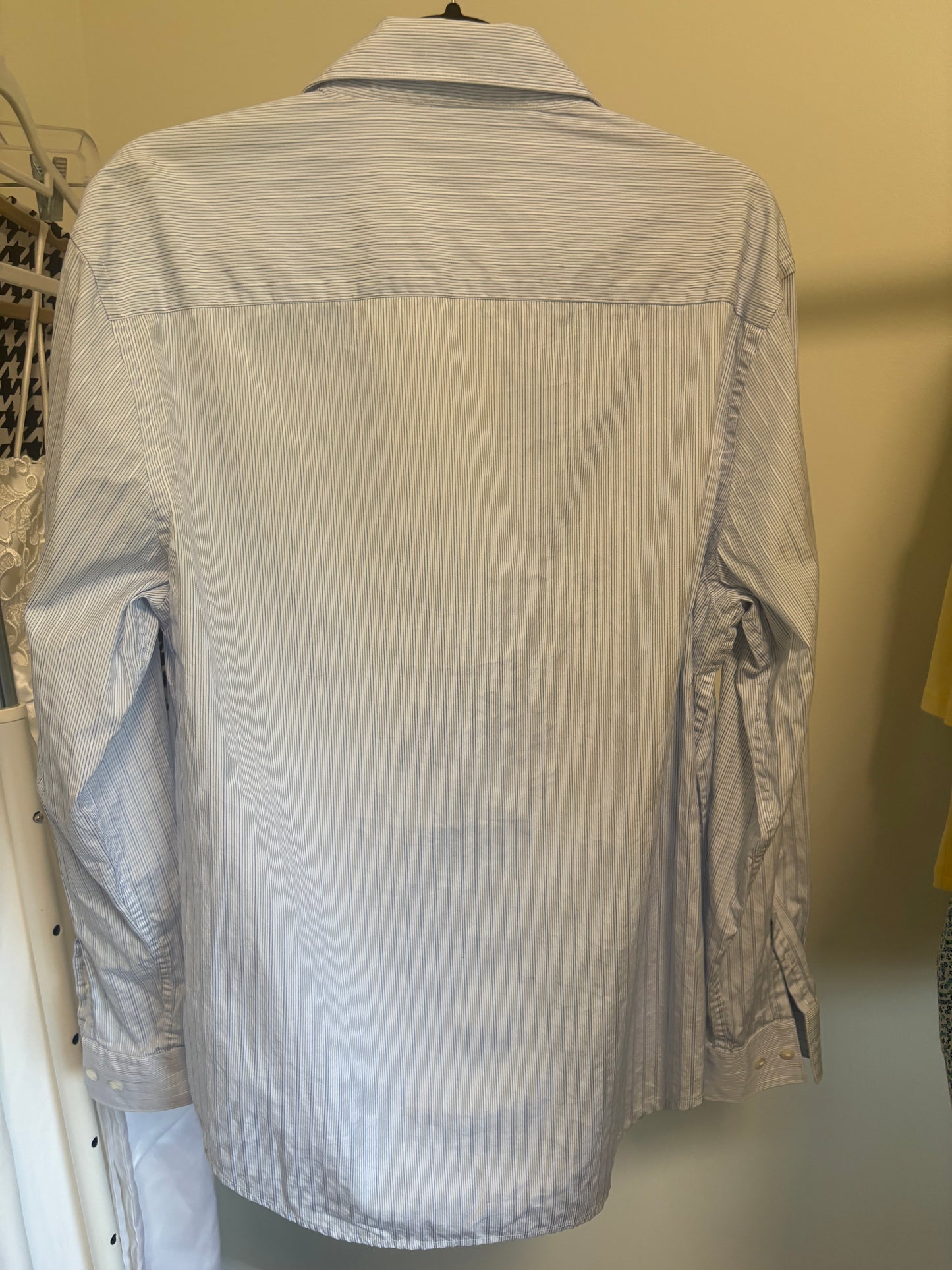 Women's Perry Ellis Button Down Long Sleeve Shirt, Blue Pinstripe - Size L