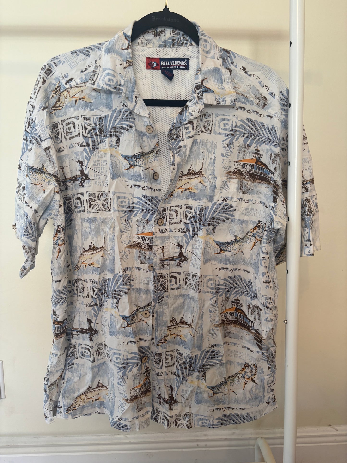 Men’s Reel Legends Button Down Vented Shirt, Florida Keys Vibe - Size Medium