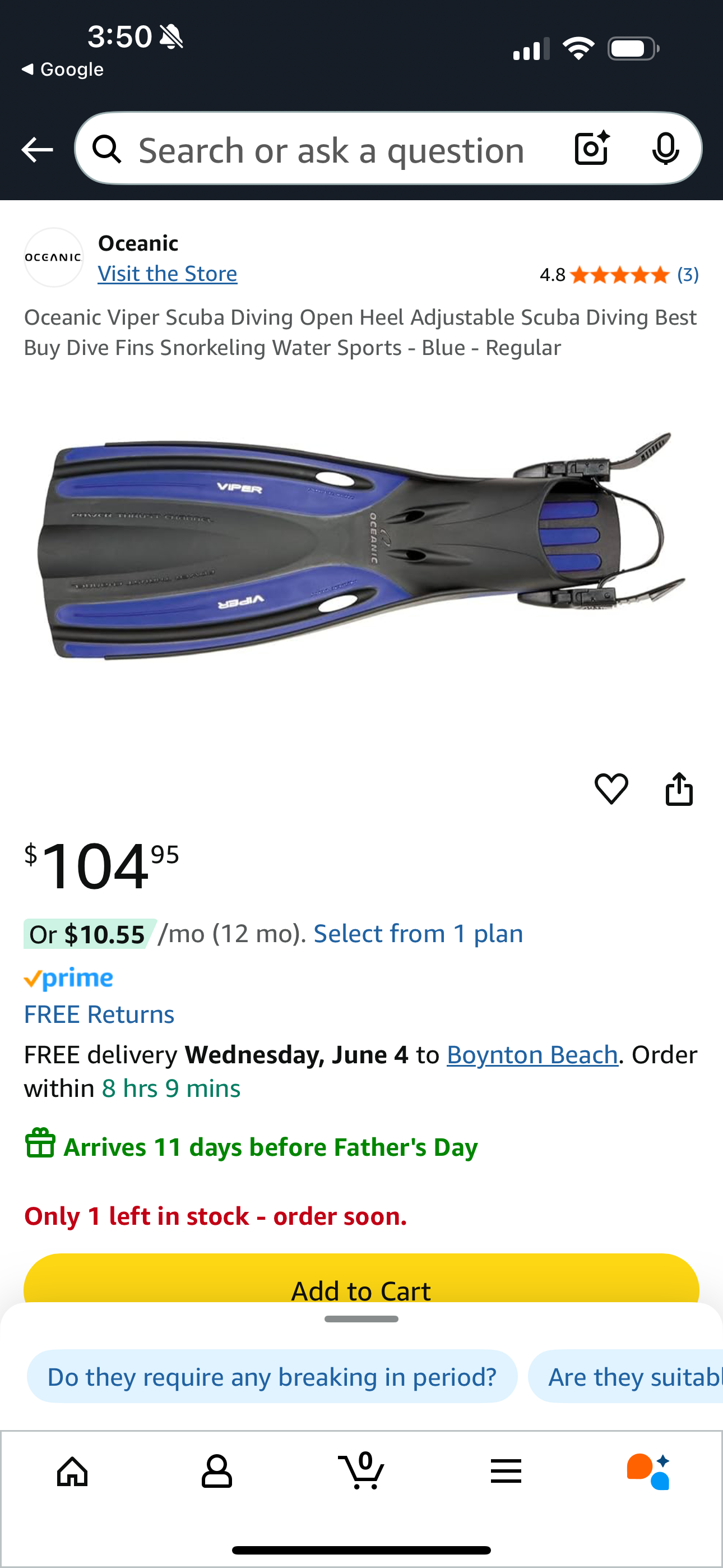 D - Unisex, Oceanic Viper Fins, Blue and Black, Size Adult XS, Adjustable