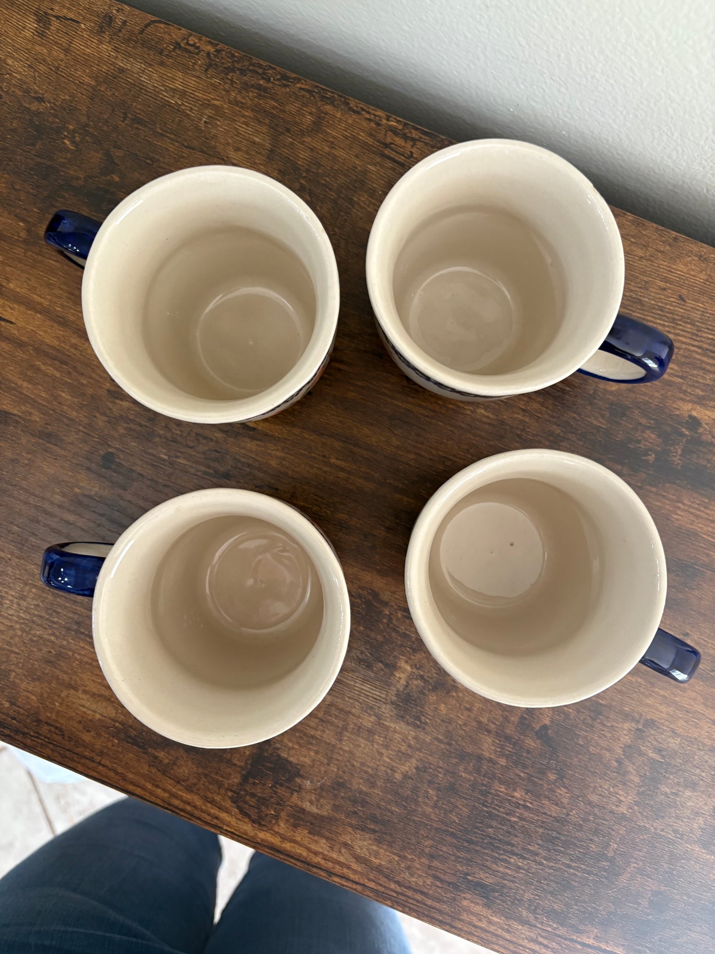 Boleslawiec Polish Pottery Coffee Cup Mug, Floral Blue Green Set 4
