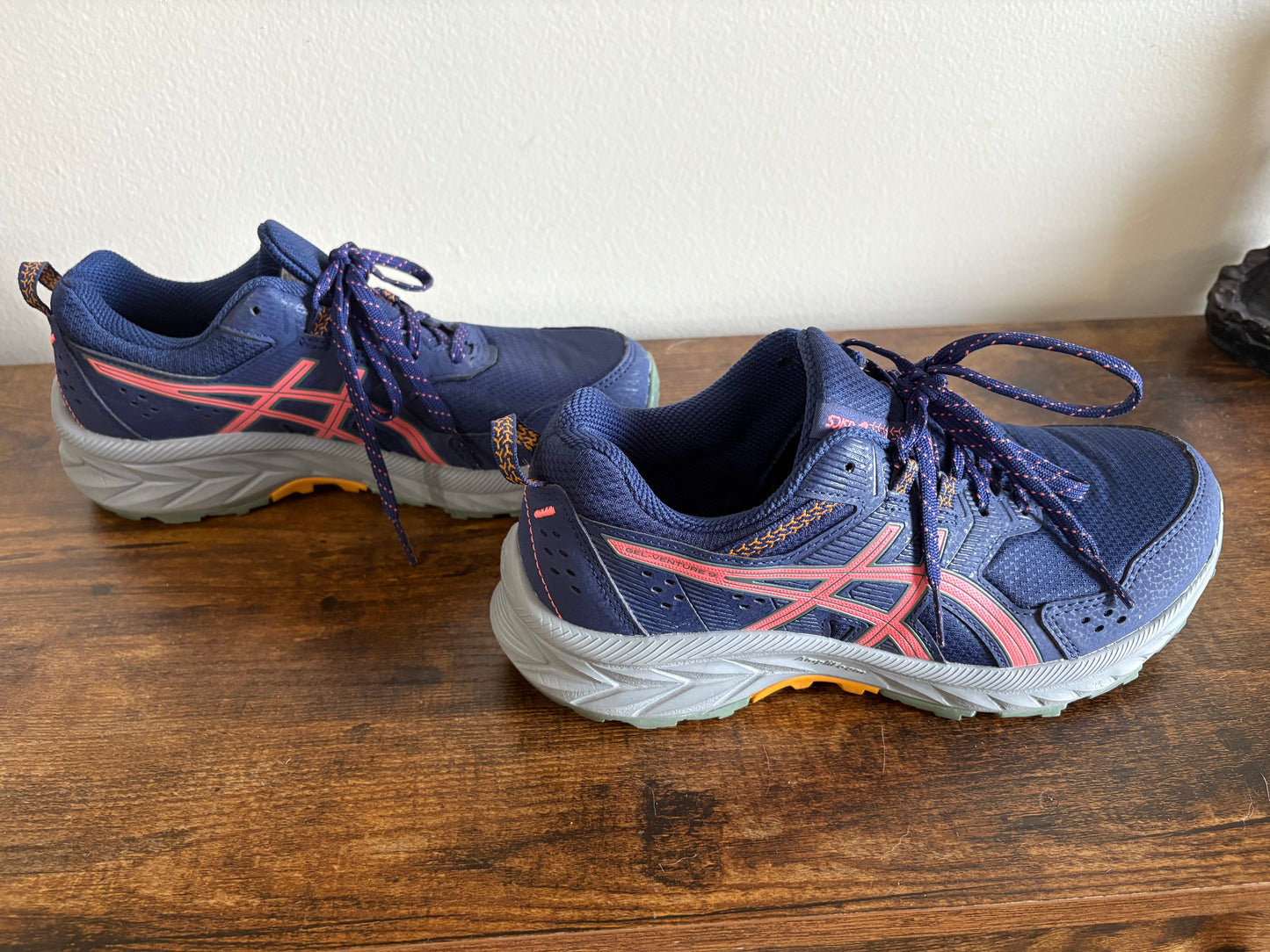 Women's Asics GEL- Venture 9 Running Shoe, Indigo Blue and Papaya, Size 7W