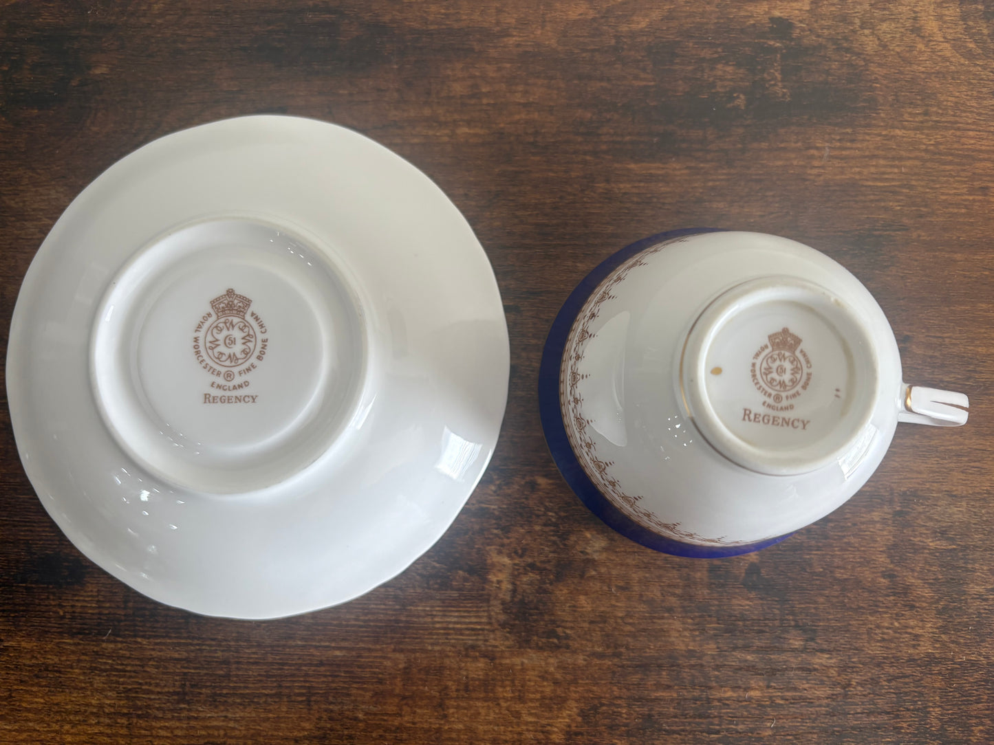 Vintage Royal Worcester Regency Blue Cup & Saucer