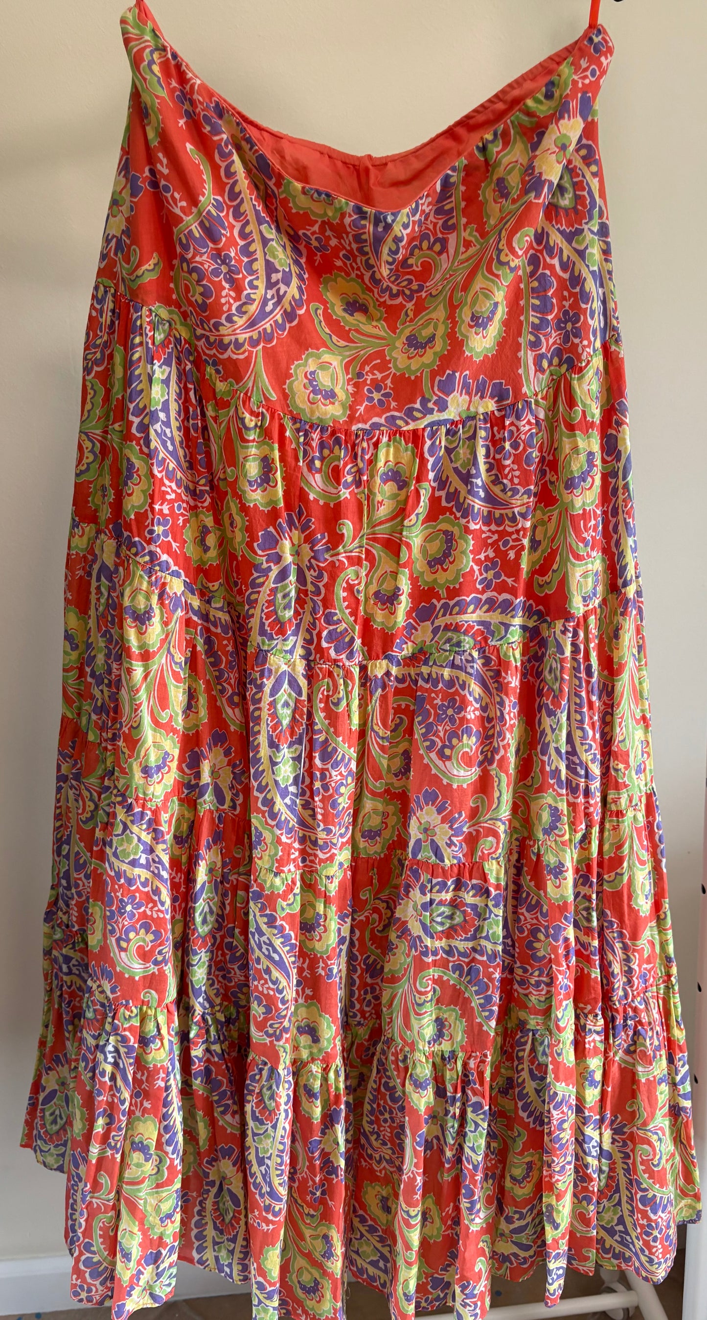 Women's Lauren Ralph Lauren Long Peasant Skirt Orange Paisley - Size Small