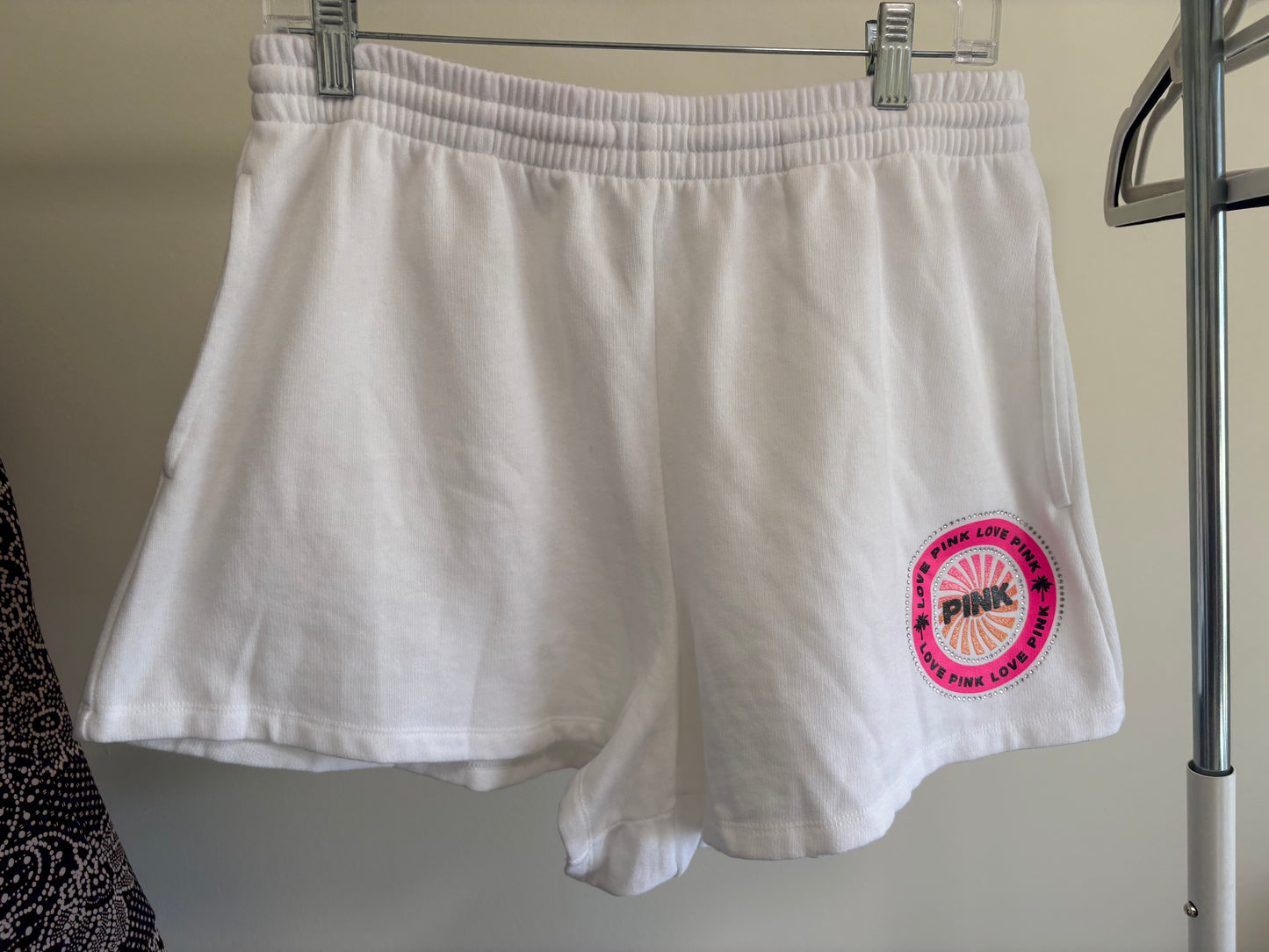 Women's Victoria's Secret Bling Hot Neon Graphic Fleece Sweat Shorts - Size Large
