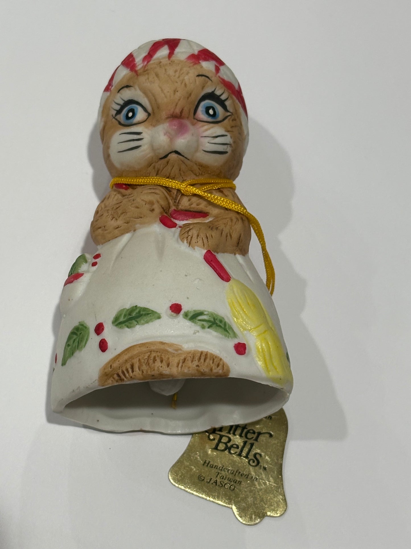 Jasco Vintage Critter Bells Porcelain Bisque 1980 Sweeping Bunny Christmas