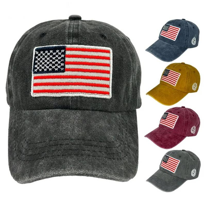 Vintage Embroidered USA Flag Baseball Cap