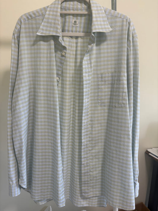 T - Men's Borrelli Napoli Long Sleeve, Button Down, Dress Shirt, Blue Green - Size XL