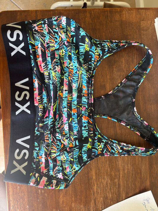 Women's VSX Victoria's Secret Sport's Bra, Black Tropical Striped - Size Medium
