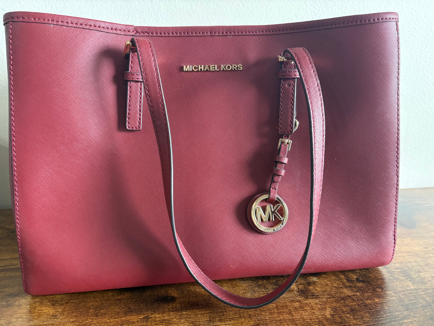 Purse: Michael Kors Jet Set Large Red Saffiano Leather Travel or Tote Bag