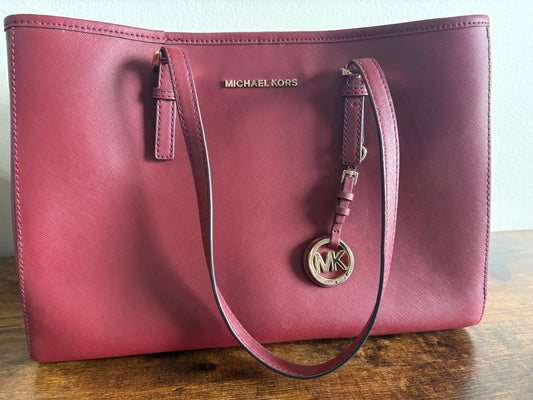 Purse: Michael Kors Jet Set Large Red Saffiano Leather Travel or Tote Bag