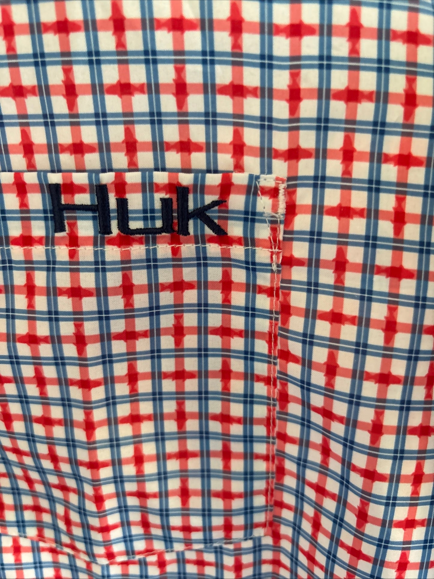 Men’s HUK Long Sleeve Button Down Shirt - White Blue Orange Geometric - Size Large