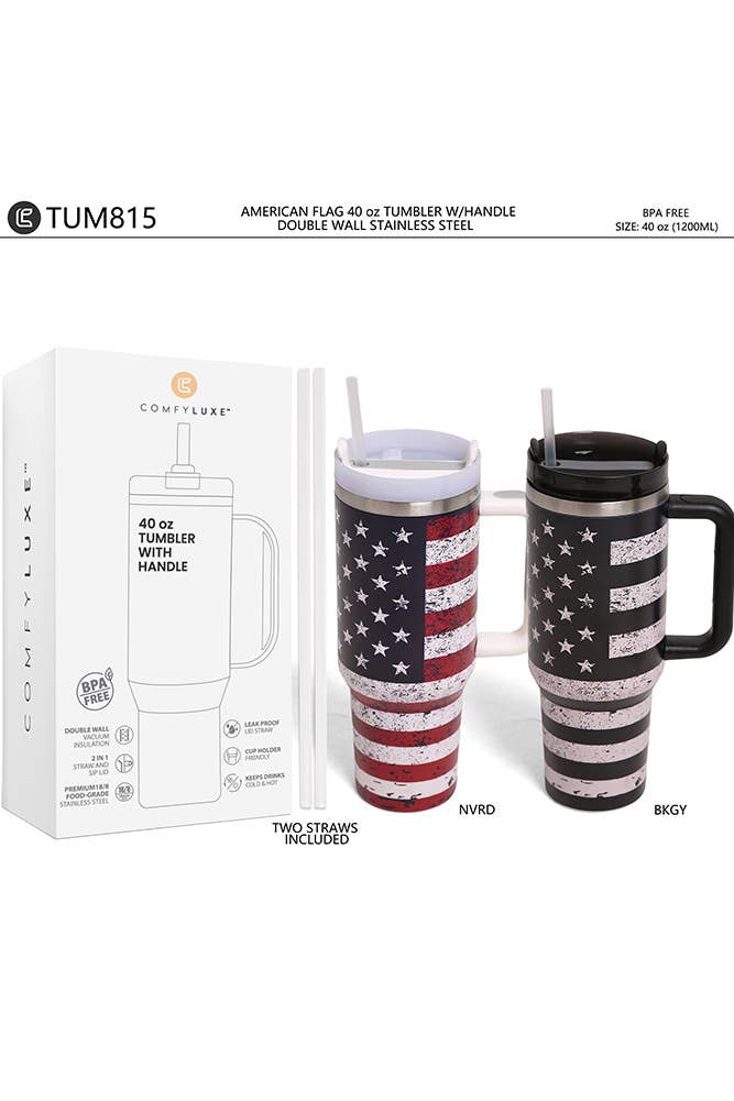 40oz American Flag Tumbler with Handle