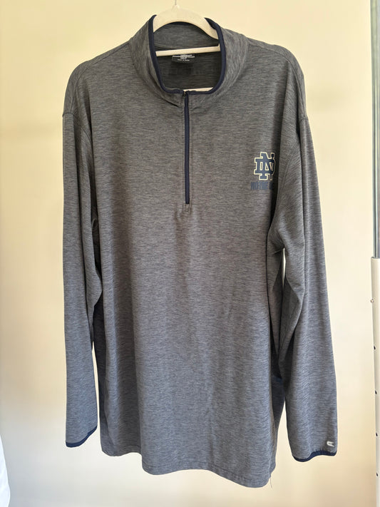Men's Colosseum Notre Dame Long Sleeve Pullover Shirt with Zipper, charcoal gray - Size 1XL Tall