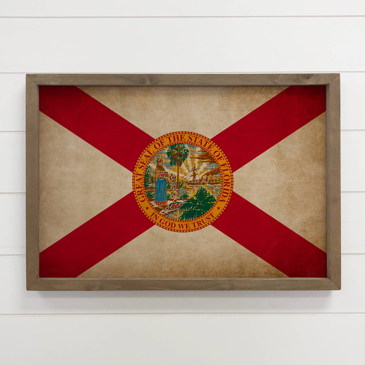 Mini Florida Vintage Flag - Framed Canvas Art Wood Sign