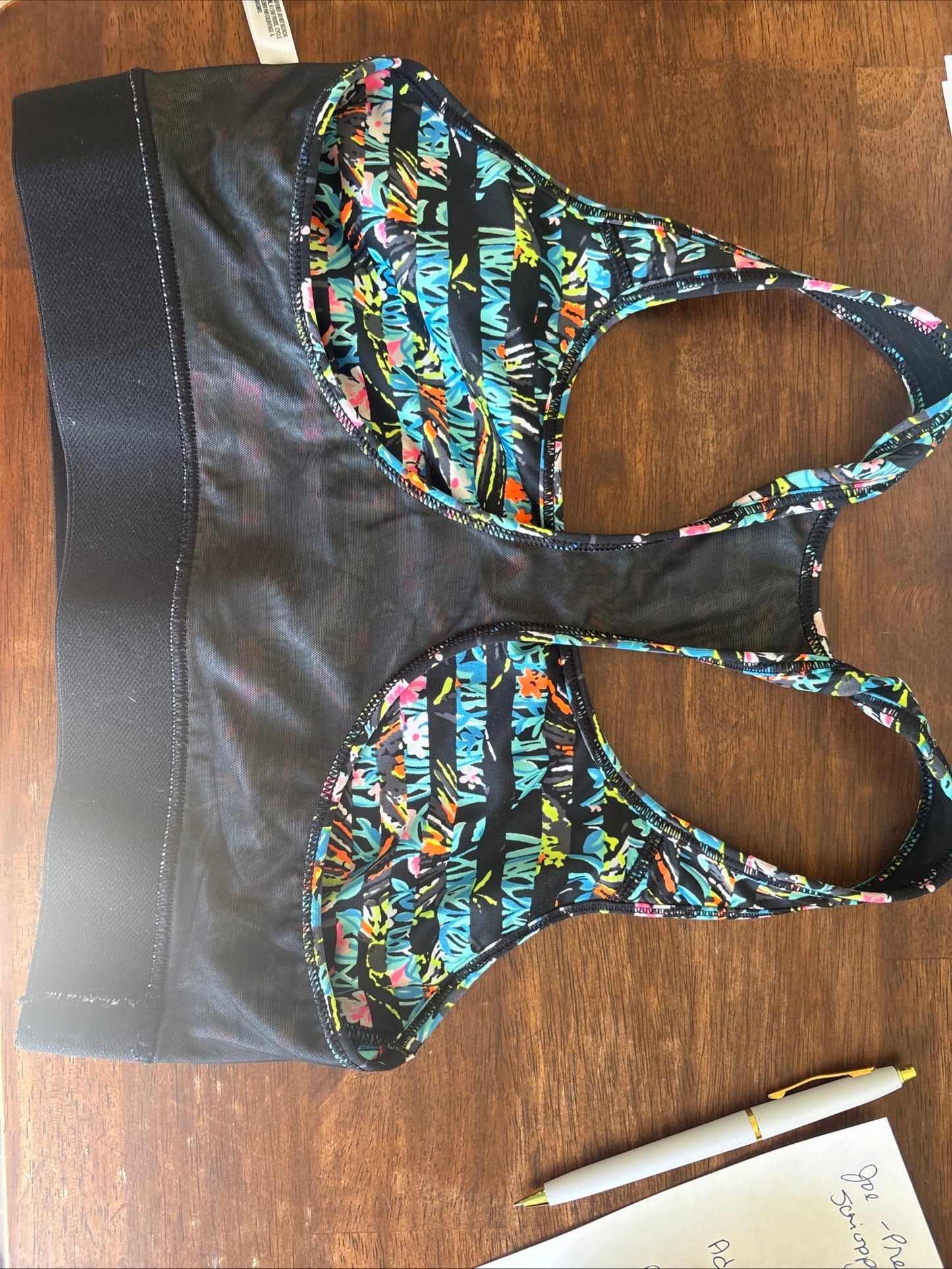 Women's VSX Victoria's Secret Sport's Bra, Black Tropical Striped - Size Medium