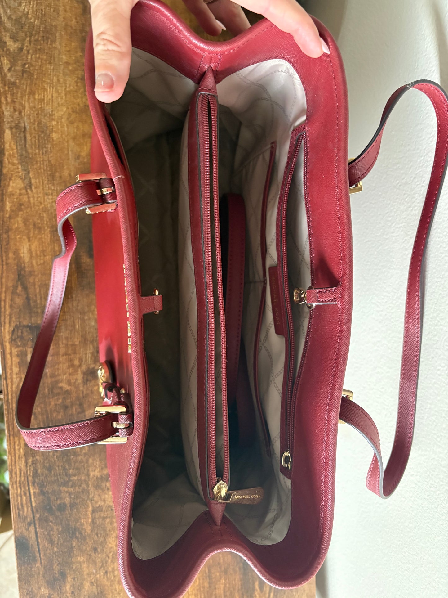 Purse: Michael Kors Jet Set Large Red Saffiano Leather Travel or Tote Bag