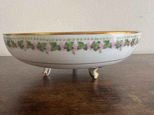 Elite Works Pink and Green Ivy Porcelein Bowl, Gilded, 6 3/4"