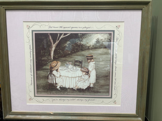 Sisters Tea Party by Gay Talbott Boassy Framed Matted Print Cottagecore