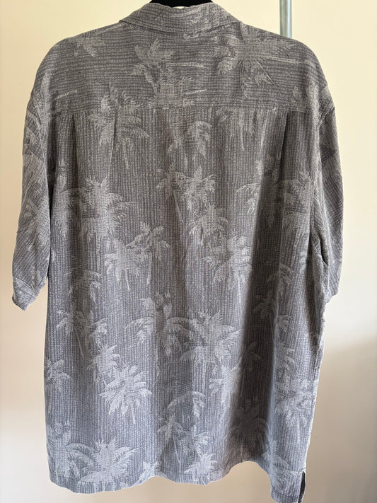 Men's Tommy Bahama Camp Shirt, Digital Palms Cave Gray, 100% Silk, Size XL