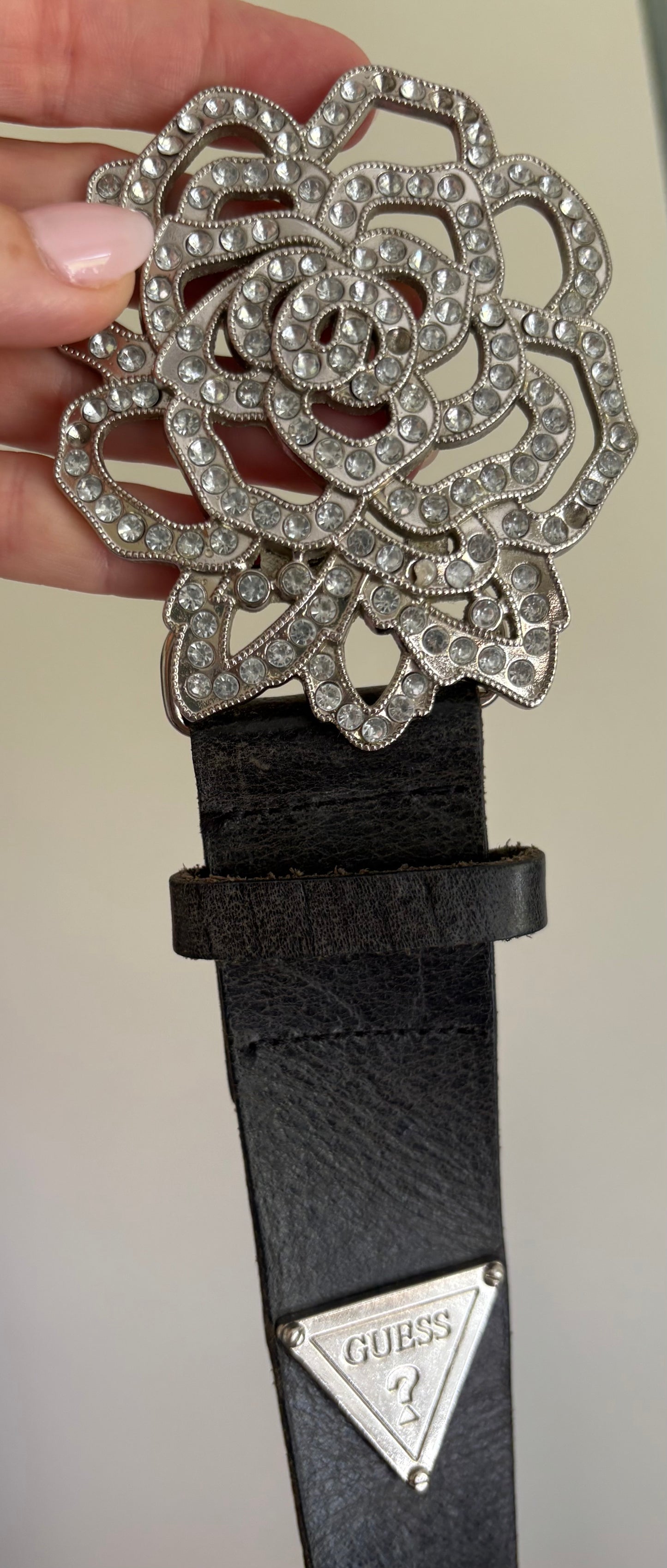 Women's Belt GUESS Black with Rhinestone Rose - Size Small