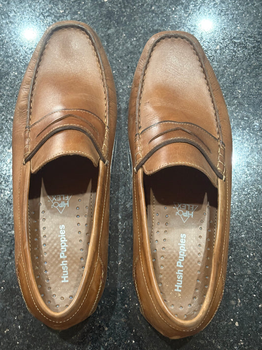 Men’s Hush Puppies HPO2 FLEX Circuit MTs Slip-on Leather Loafers, Brown - Size 12