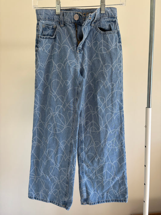 Girl's Justice Heart Peace Print Groovy Love Wide Legged Jean - Size 10