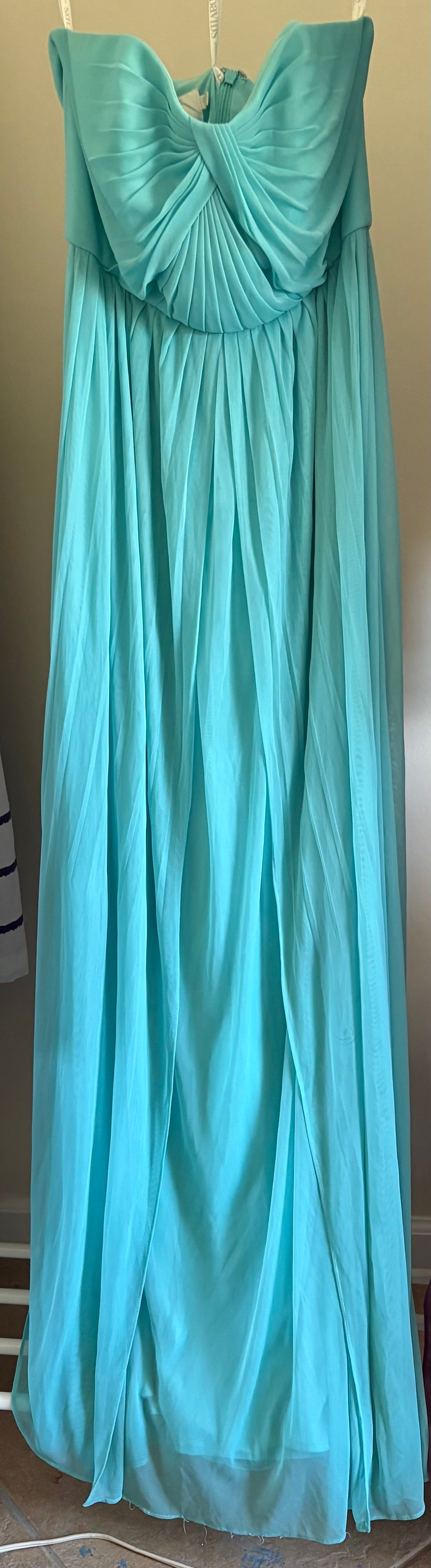 Women's David's Bridal Aqua blue Bridesmaid Prom Formal Dress Full Length Strapless - Size 8