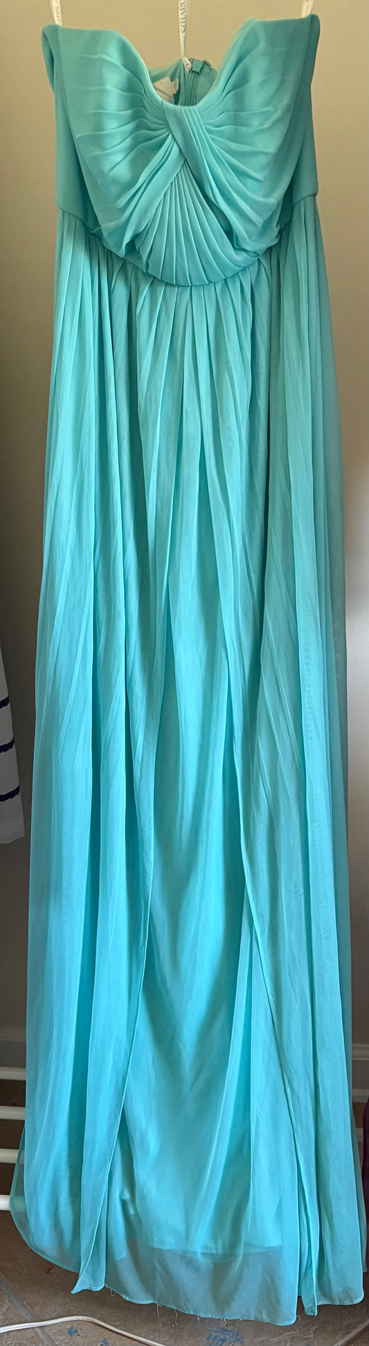 Women's David's Bridal Aqua blue Bridesmaid Prom Formal Dress Full Length Strapless - Size 8