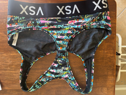 Women's VSX Victoria's Secret Sport's Bra, Black Tropical Striped - Size Medium