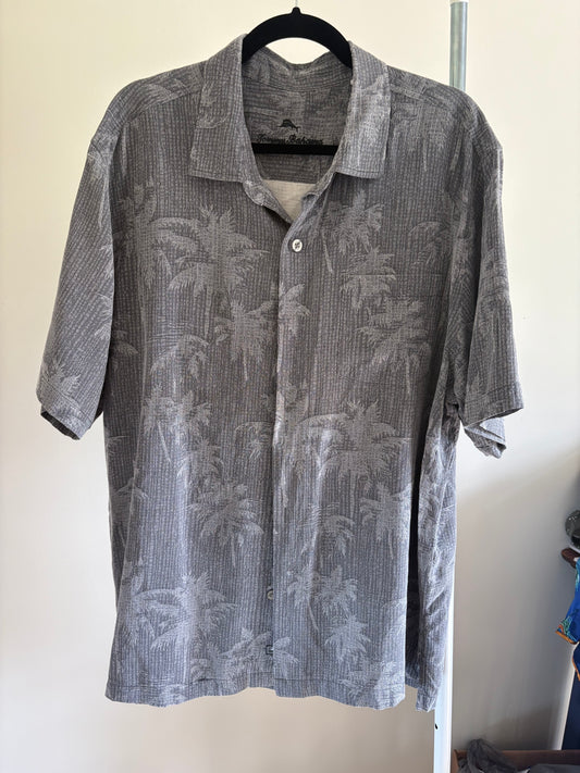 Men's Tommy Bahama Camp Shirt, Digital Palms Cave Gray, 100% Silk, Size XL