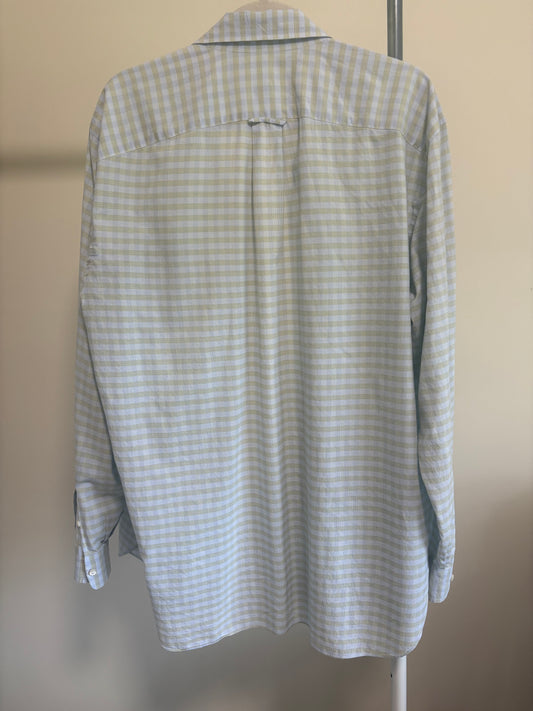 T - Men's Borrelli Napoli Long Sleeve, Button Down, Dress Shirt, Blue Green - Size XL