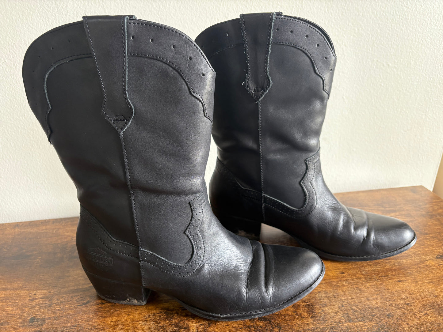 Women's Harley Davidson Half Calf Black Leather Boots - Size 9M