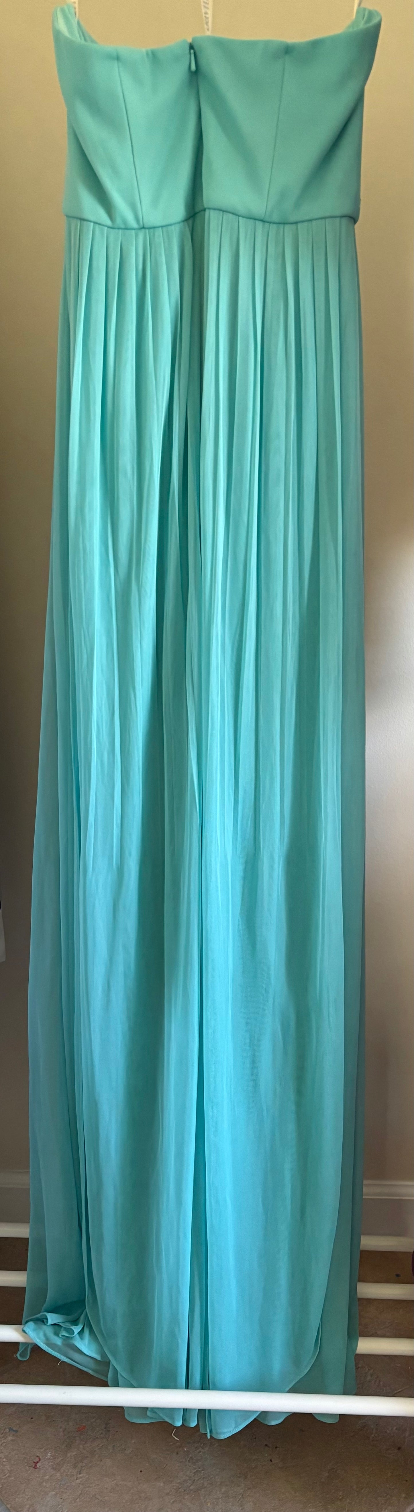 Women's David's Bridal Aqua blue Bridesmaid Prom Formal Dress Full Length Strapless - Size 8