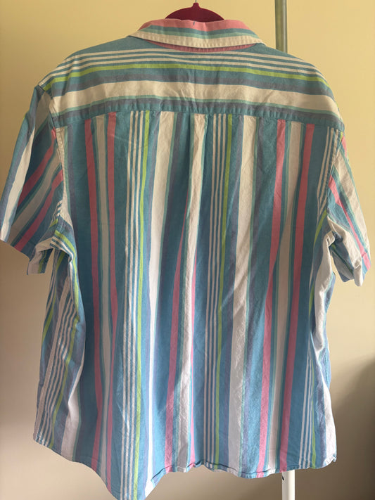 Men's Vineyard Vines Classic Fit Short Sleeve Button Up Shirt, Pastel Multi Striped - Size XL