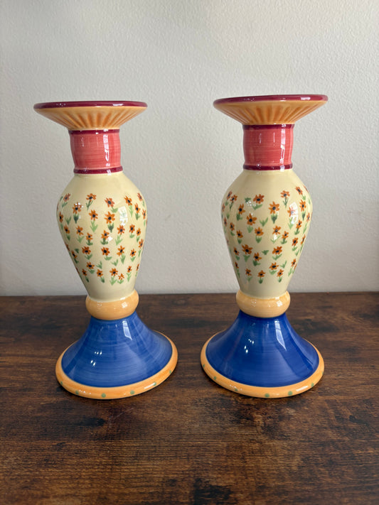 Pfaltzgraff Candle Holders, Pistoulet Sunflower, Set Of 2, 4.5" x 9"