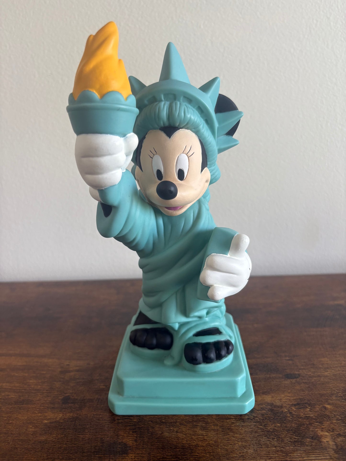 Vintage Disney Minnie Mouse Statue of Liberty Plastic Figurine / Bank: 8-3/4" Tall